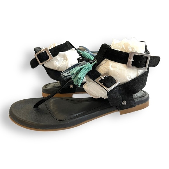 Ugg Lecia Black Suede Leather Tassel Ankle Wrap Gladiator Sandals - Picture 11 of 16